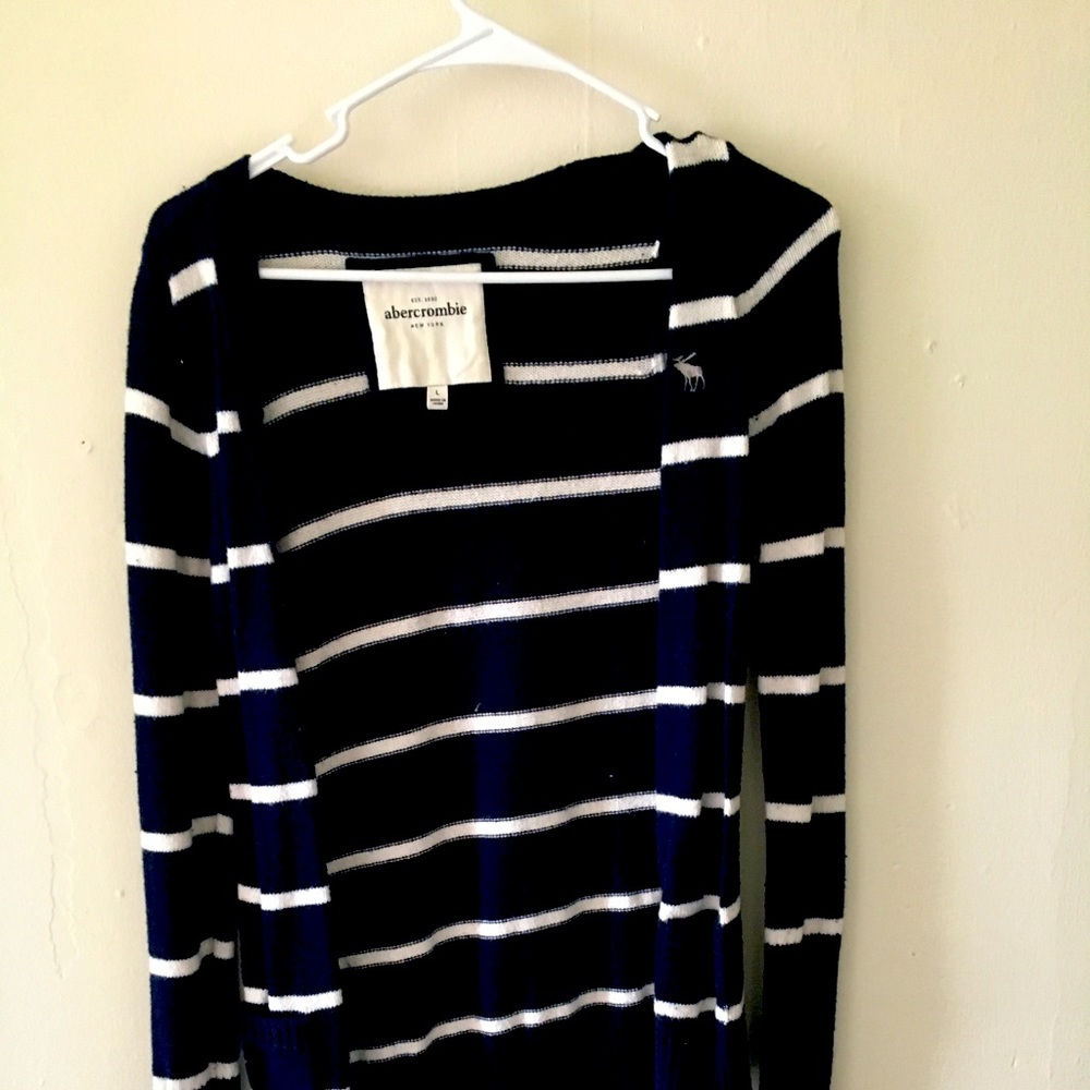 Blue and white striped cardigan